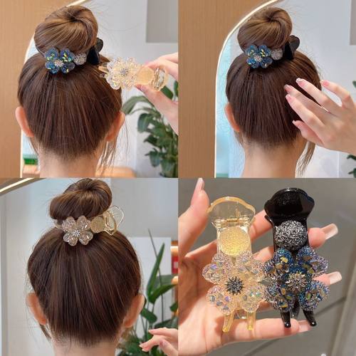 水钻花朵发夹女丸子头抓夹