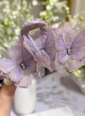 轻奢风紫色渐变蝴蝶花朵抓夹女水钻发饰后脑勺盘发鲨鱼夹11CM发夹