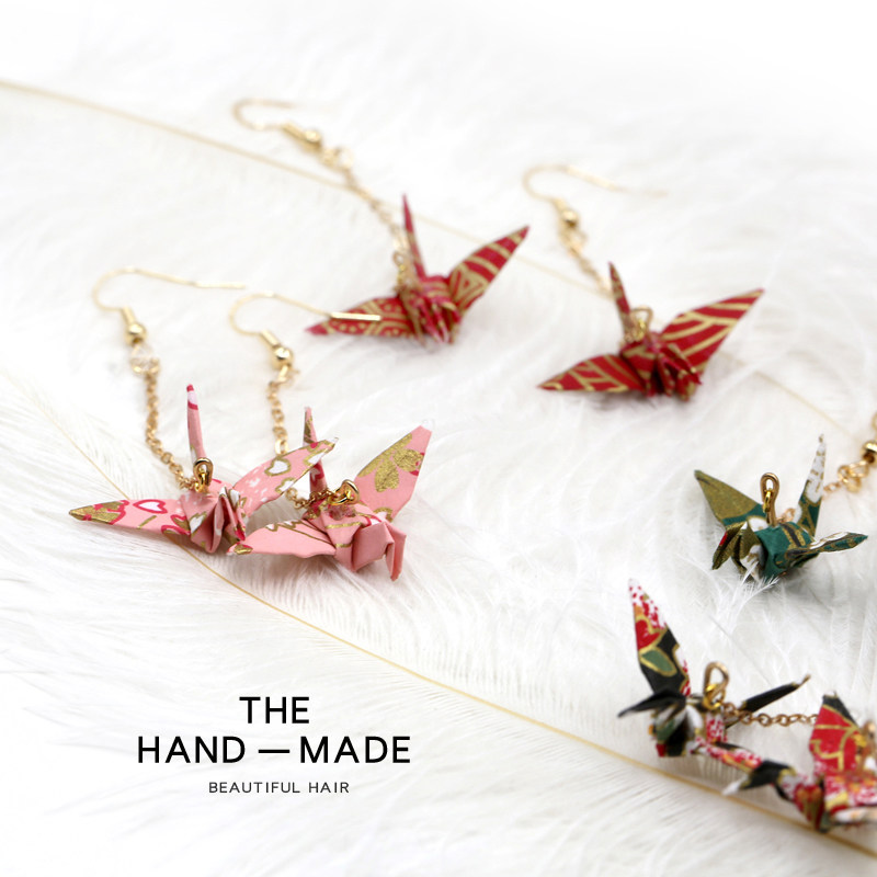 日系简约和风折纸耳环千纸鹤耳钉银耳坠耳饰e0025