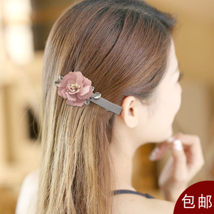 七彩格子（饰品）韩版立体花朵发夹甜美边夹鸭嘴夹刘海夹D0411