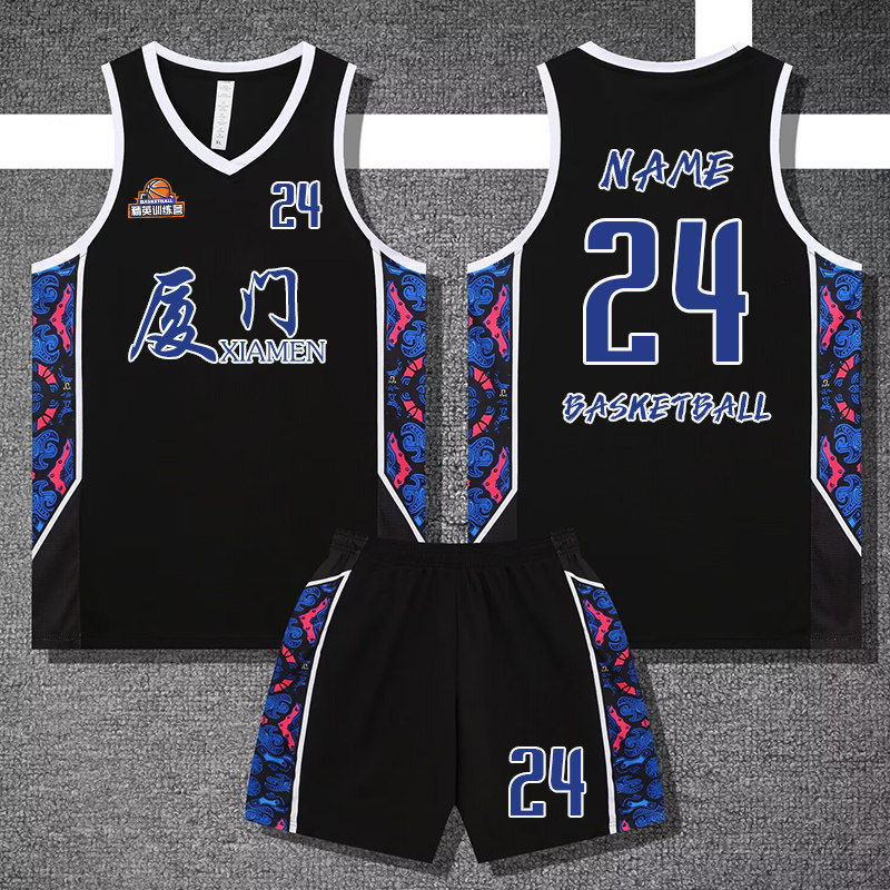 篮球服男成人儿童定制训练营队服中学生订制拼接速干球衣170黑色