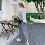 时尚套装休闲风时尚新款短袖显瘦气质洋气高腰百搭夏季开叉，女装套装/套裙，昱喆服饰