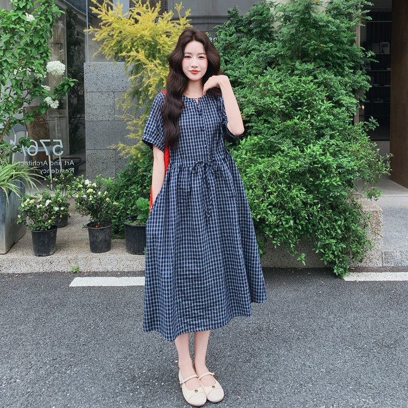 现货格子短袖连衣裙夏季2C512-7063-P140-控215，女装连衣裙，昱喆服饰