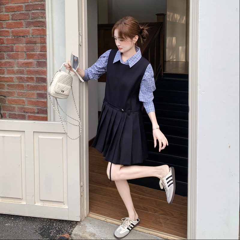 现货小个子格子衬衫加背心裙两件套2C512-7039-P175-控275，女装连衣裙，昱喆服饰