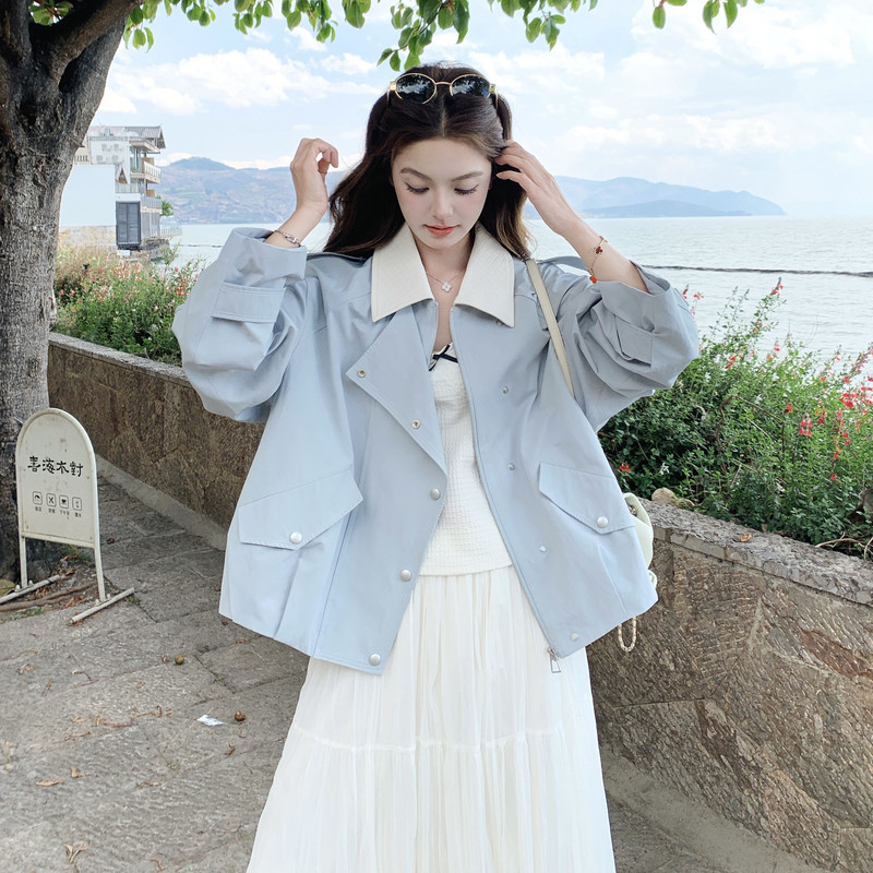 现货皮拼接短外套女2C512-P165-控255，女装短外套，昱喆服饰