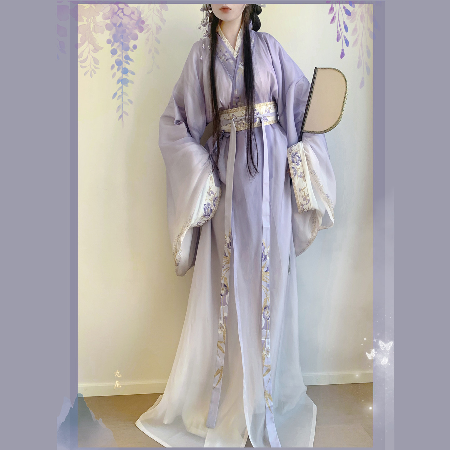 秀琼阁原创【烟紫】交领印花直裾改良汉服显瘦超仙cos服秋冬新款