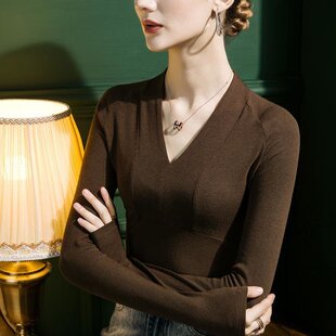 磨毛V领女2022秋季新款国标摩登交谊舞长袖拉丁舞上衣练功舞蹈服