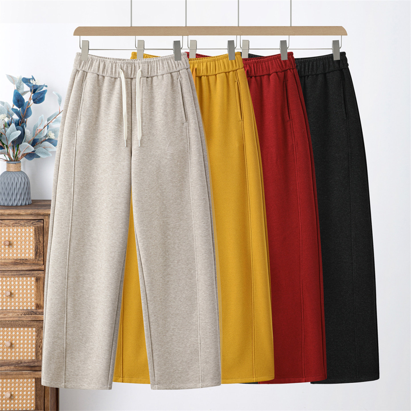 新款中老年人裤子女妈妈直筒休闲裤松紧腰带奶奶长裤春秋款弯刀裤