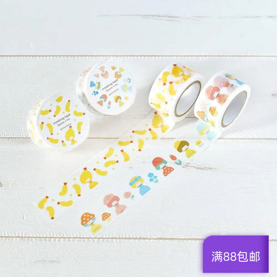 现货日本papier platz联名mizutama纸胶带彩格炸虾花女孩手帐素材