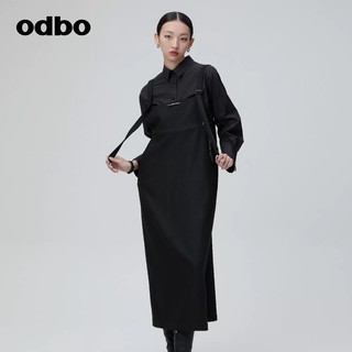 odbo 原创设计黑色背带连衣裙女夏季2022年新款宽松显瘦直筒裙子