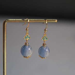 宋代耳环国风新中式耳坠古典汉服旗袍配饰绝美耳饰冰蓝色古风新款