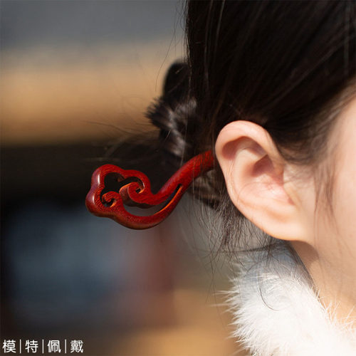 天然小叶紫檀发簪盘发古风女级感新中式木钗子盘发檀木簪子