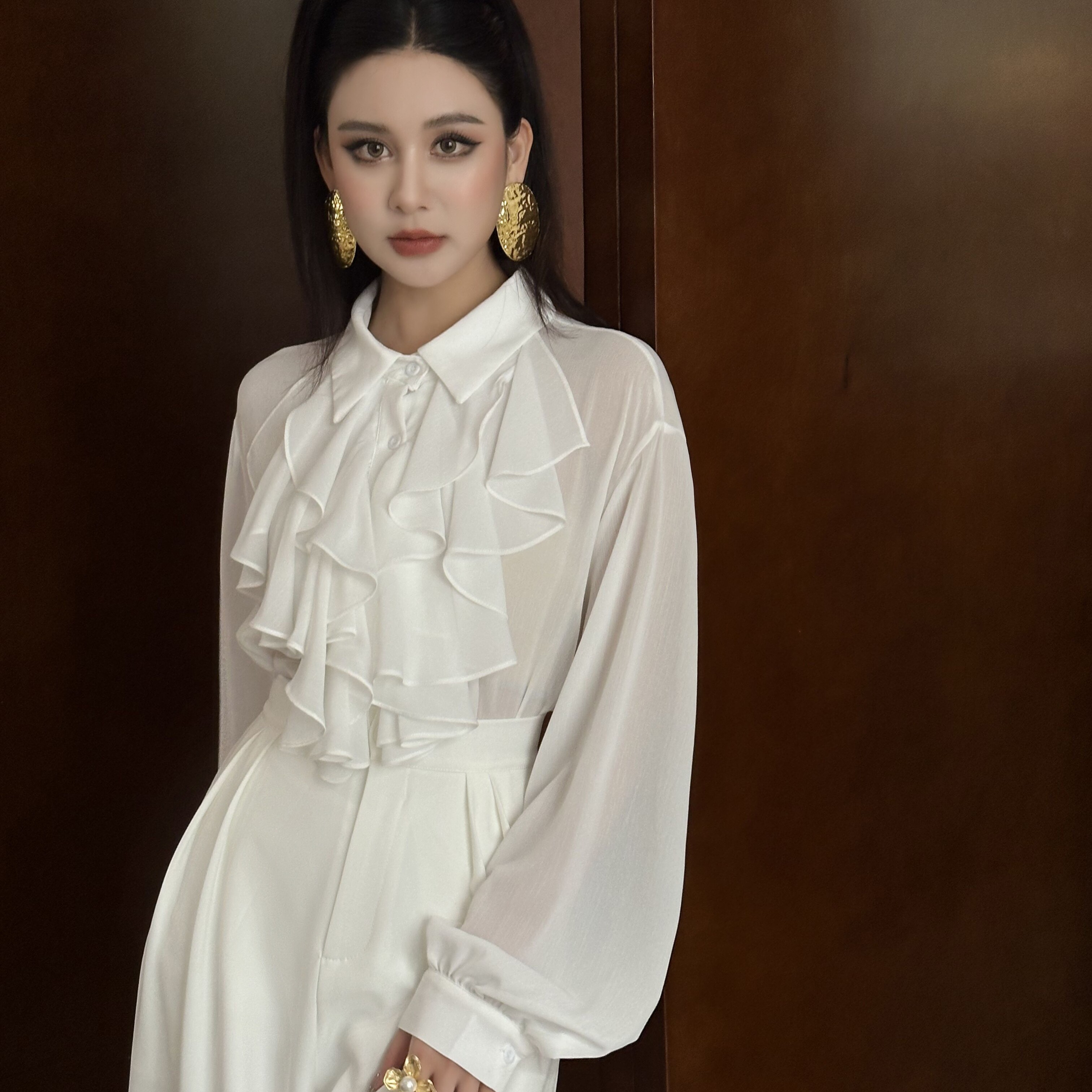 御姐范春新款春装穿搭高级感气质雪纺衬衣长袖上衣衬衫女潮