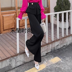 阔腿裤女裤春秋季高腰垂感设计感小众拖地西装裤子宽松直筒长裤