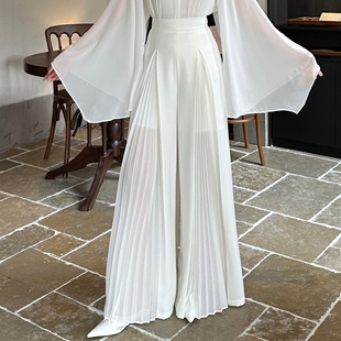 春季新款气质雪纺飘逸高腰显瘦垂感阔腿裤女设计感小众休闲长裤子