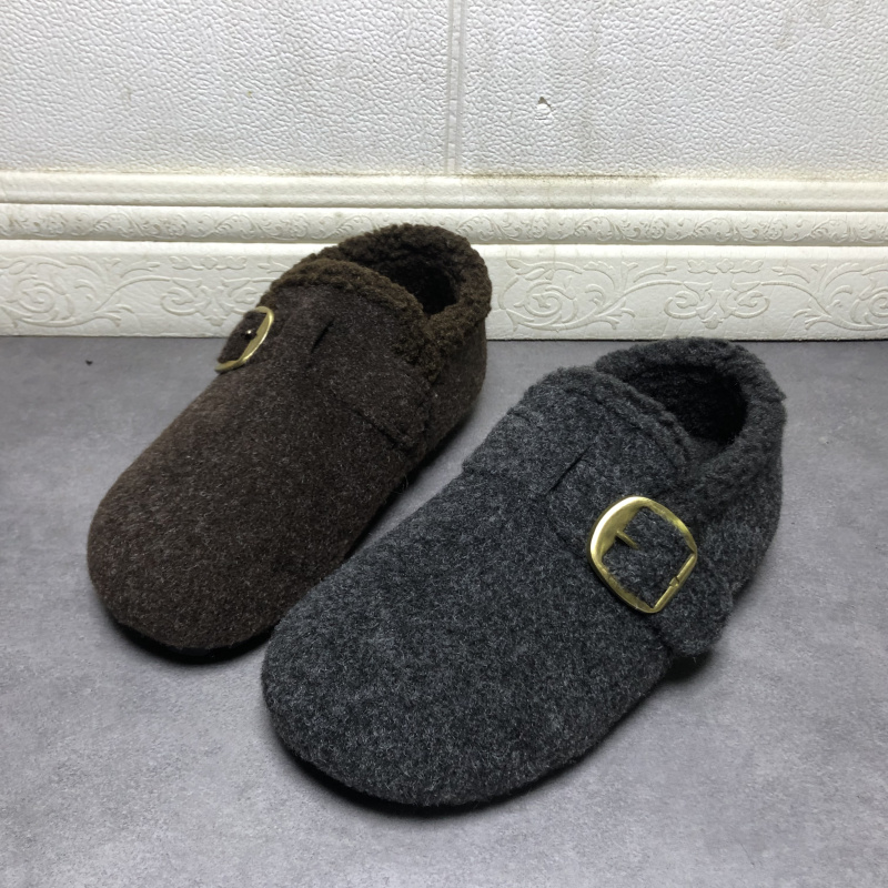 撤柜断码处理女鞋2025冬季新款时尚加绒保暖毛绒休闲乐福勃肯鞋女