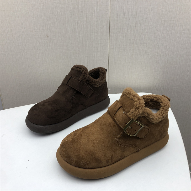 撤柜断码处理女靴2025冬季新款时尚加绒勃肯鞋女魔术贴毛绒懒人鞋