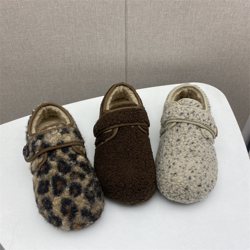 撤柜断码处理女鞋2025冬季新款时尚毛毛鞋女魔术贴豹纹勃肯鞋棉鞋
