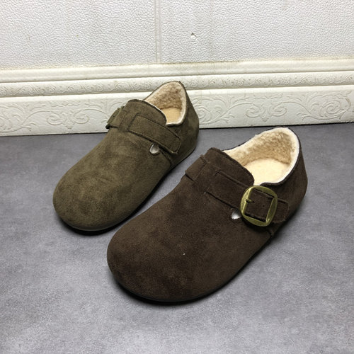 撤柜断码处理女鞋2025冬季款时尚加绒保暖百搭休闲搭扣圆头勃肯鞋