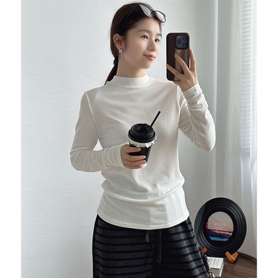 莱赛尔天丝羊毛立领打底衫女2025秋季新款百搭修身半高领针织上衣