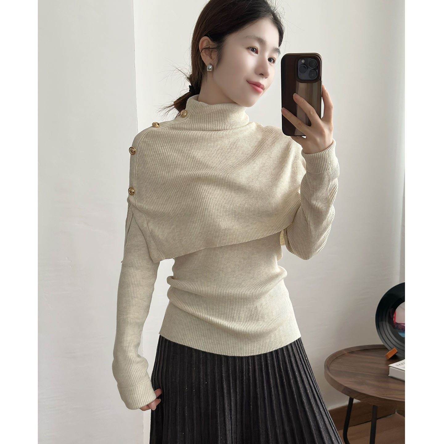 高领披肩针织衫两件套女2025秋季新款洋气减龄毛衣修身显瘦打底衫