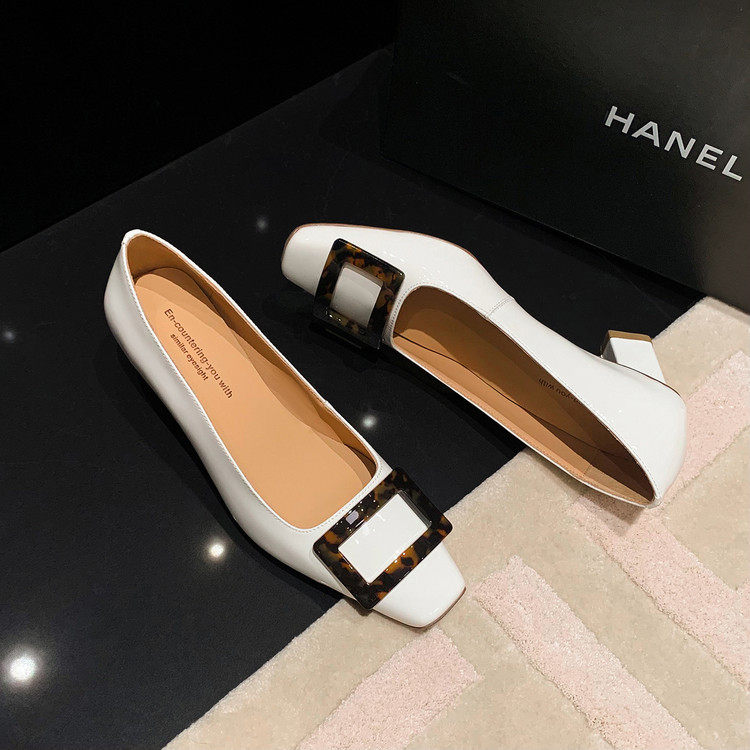 真皮玛丽珍鞋高跟鞋女气质高级不累脚玳瑁方扣粗跟方头浅口单鞋