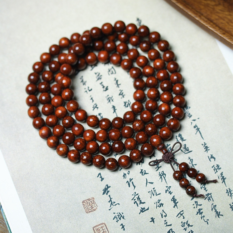 天然印尼真金星小叶紫檀木高密沉水血檀108佛珠盘文玩男女士手串