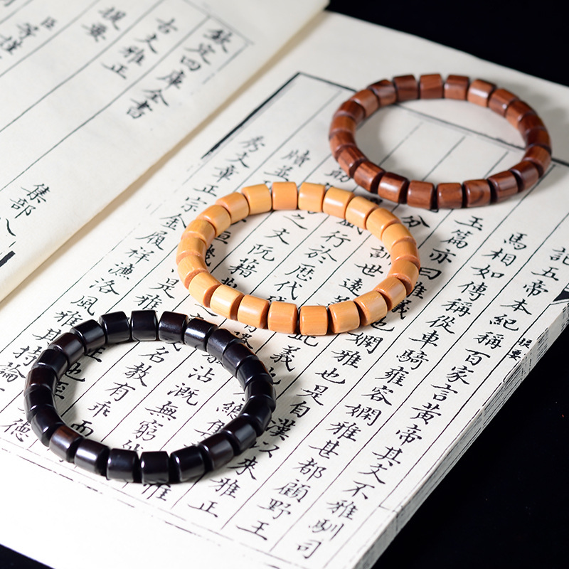 绿檀檀香木花梨木血檀原木小桶珠手串檀木简约单圈小手链