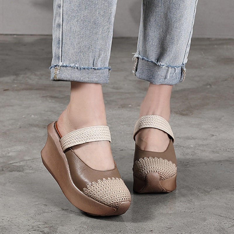 文艺包头民族复古风手工编织凉拖