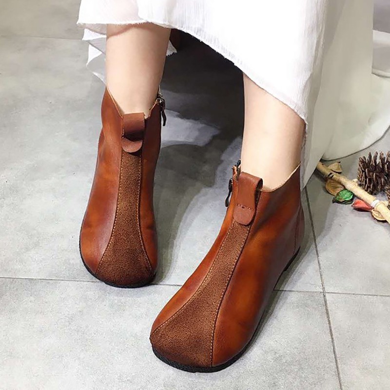 民族软底加绒短靴真皮