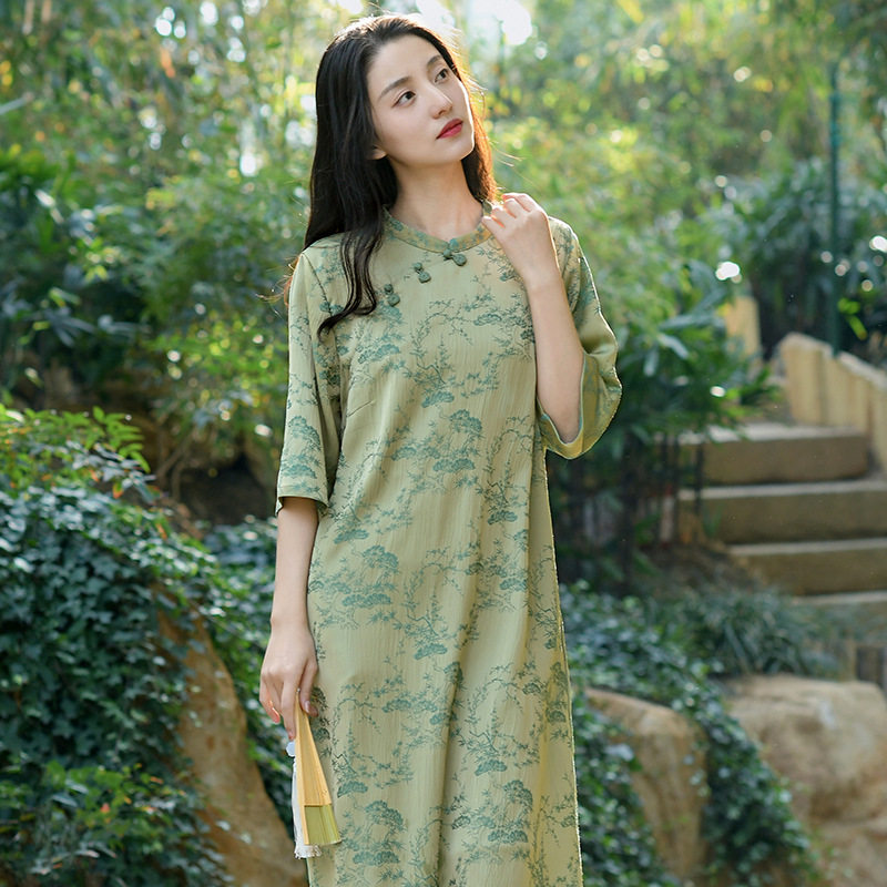 女装抽象新中式复古连衣裙女图片