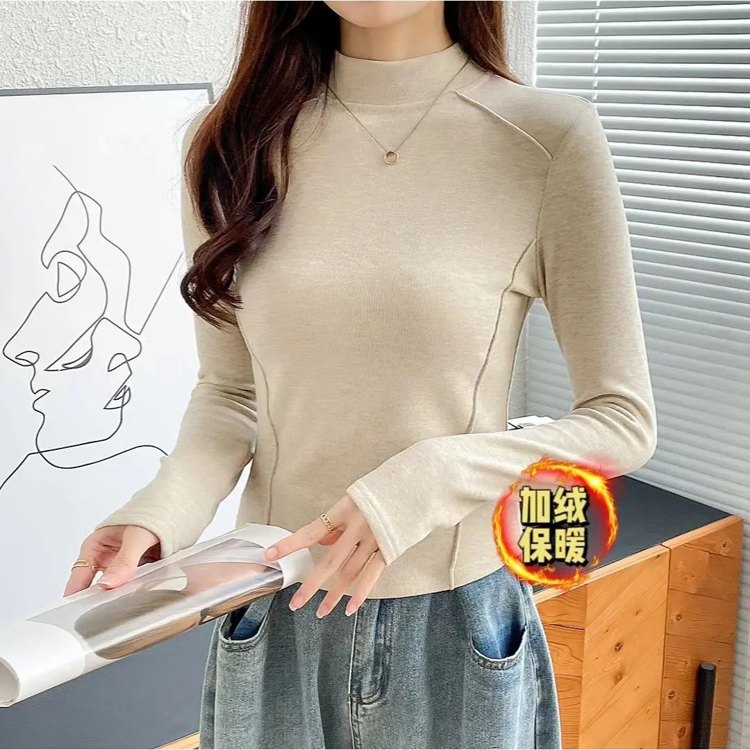 半高领长袖T恤女修身保暖打底衫