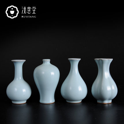 仿古汝窑陶瓷小花瓶中式简约瓷器瓷瓶客厅餐桌插花办公室桌面摆件