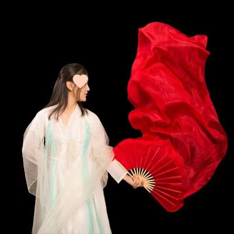 舞蹈扇子万疆渐变加长扇广场舞古典舞大红长绸扇舞台演出扇跳舞