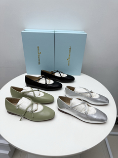 原单玛丽珍鞋26新款真皮交叉绑带法式浅口平底奶奶鞋小银鞋单鞋女