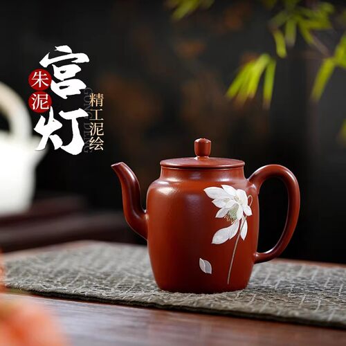 两笔原矿朱泥精工泥绘宫灯
