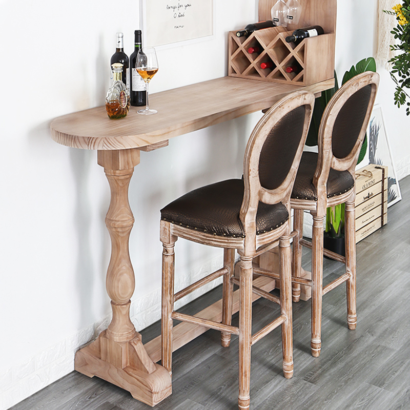 美式乡村原实木靠墙吧台桌多功能长条桌咖啡厅阳台小户型高脚桌椅
