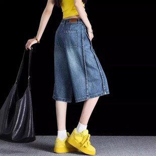 小个子阔腿宽松中裤 五分牛仔裤 高腰天丝牛仔短裤 2026新款 女夏薄款