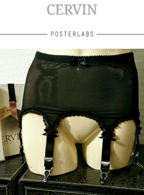 现货法国CERVIN性感Cheverny一片式弹力网纱6钩金属扣收腹吊袜带