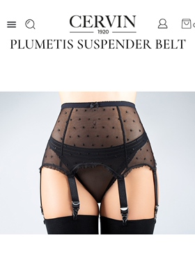 法国Cervin  plumetis 黑色网纱波点6勾金属扣吊袜带3排扣XS~XXXL