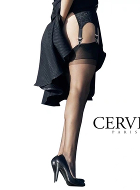 法国原装CERVIN Cristal 15D纯尼龙无弹力脚尖透明复古吊带长筒袜