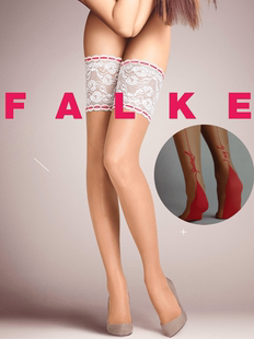 点跟 法式 字母虾背线防滑长筒袜40240 15D超宽蕾丝肤色 德国FALKE