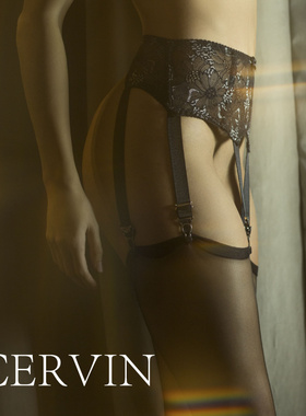套装现货CERVIN PJ Villandry精美蕾丝拼色银线6扣吊袜带