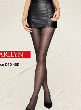 5XL 24秋冬 波兰Mariyln D10 时尚小格纹40D半透明连裤袜棕色黑色