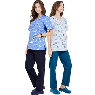 安诺印花手术服短袖医生护士服儿童美容院分体上衣女款洗手服