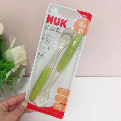 Nuk Baby Round Head Long -Силиконовый силиконовый мягкий тон Nuk мягкая ложка вспомогательная пища ложки новорожденных питает воду ложки 2