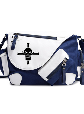 海贼王动漫周边路飞罗白胡子单肩背包斜挎包帆布男女学生撞色跨包