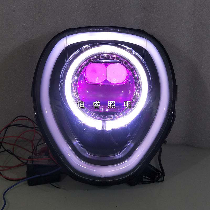 适用豪爵TR300大灯总成改装LED激光透镜天使眼变色恶魔眼