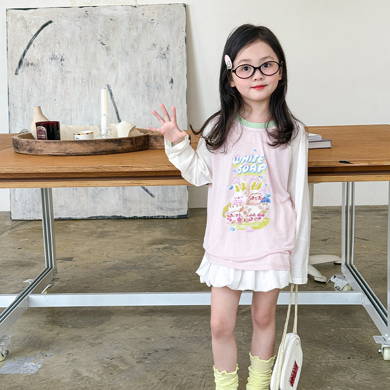 维木童装女童t恤夏季薄款2025新款儿童长袖莱赛尔上衣a类宝宝衣服