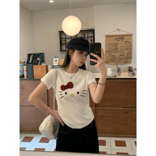 大码女装夏季新款卡通印花短袖正肩显瘦上衣
